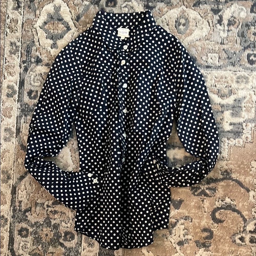 J. Crew Black and White Polka Dot Button Down Shirt